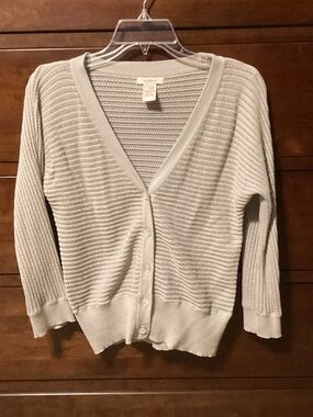 Sundance Light Gray Open-Weave V-Neck Button Cardigan